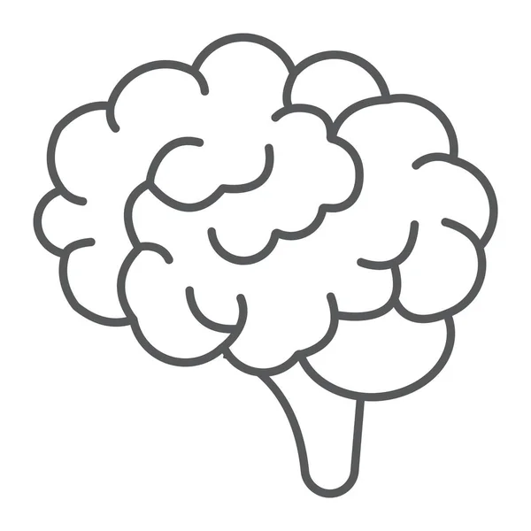 脳の細い線アイコン、解剖学と神経、臓器記号のベクター グラフィックス、白い背景、eps 10 の線形パターン. — ストックベクタ