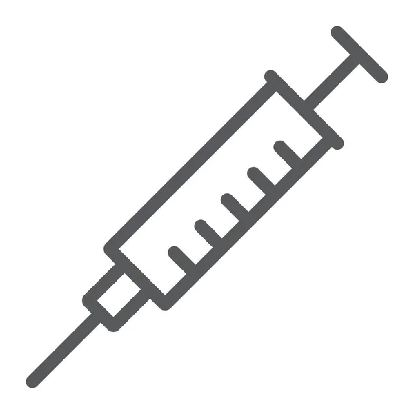 Icône de ligne d'injection de seringue, médical et hospitalier, signe de l'aiguille, graphiques vectoriels, un motif linéaire sur un fond blanc, eps 10 . — Image vectorielle