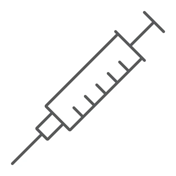 Injeção de seringa ícone de linha fina, médico e hospitalar, sinal de agulha, gráficos vetoriais, um padrão linear em um fundo branco, eps 10 . —  Vetores de Stock