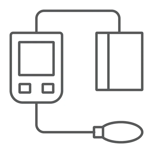 혈액 혈압 선 아이콘, 의료 장비, tonometer 서명, 벡터 그래픽, 흰색 배경, eps 10에 선형 패턴. — 스톡 벡터