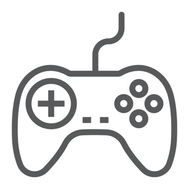 Gamepad satırı simgesi, elektronik ve aygıt, oyun kumandası işareti, vektör grafikleri, Doğrusal model beyaz bir arka planda eps 10.