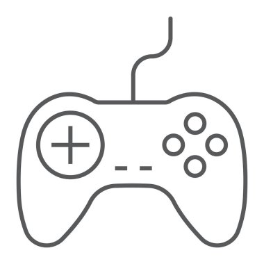 Gamepad ince çizgi simgesi, elektronik ve aygıt, oyun kumandası işareti, vektör grafikleri, Doğrusal model beyaz bir arka planda eps 10.