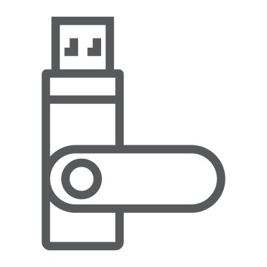 USB flash, flash kart satırı simgesi, elektronik ve aygıt, bellek işareti, vektör grafikleri, Doğrusal model beyaz bir arka planda eps 10.