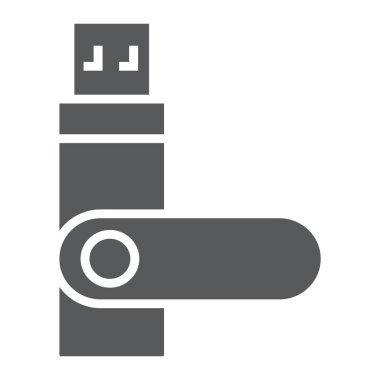 USB flash, flash kart glif simgesi, elektronik ve aygıt, bellek işareti, vektör grafikleri, beyaz bir arka planda eps 10 katı bir desen.