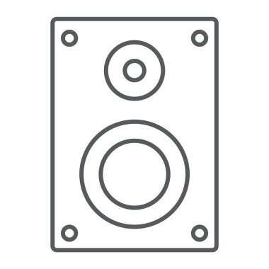 Ses hoparlör ince çizgi simgesi, elektronik ve dijital, hoparlör işaret, vektör grafikleri, Doğrusal model beyaz bir arka planda eps 10.