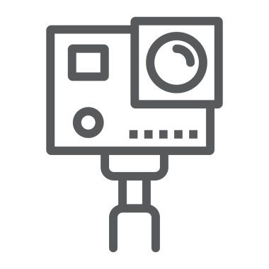 Eylem Kamera satırı simgesi, elektronik ve digital video işareti, vektör grafikleri, Doğrusal model beyaz bir arka planda eps 10.