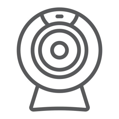 Web Kamera satırı simgesi, elektronik ve dijital, video sohbet işareti, vektör grafikleri, Doğrusal model beyaz bir arka planda eps 10.