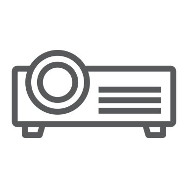 Projektör satırı simgesi, elektronik ve vektör grafikleri, Doğrusal model beyaz bir arka planda eps 10 Semineri, sunum işareti,.