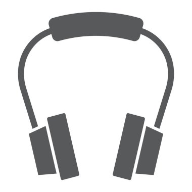 Kulaklık glif simgesi, kulaklık ve müzik, kulaklık işareti, vektör grafikleri, beyaz bir arka planda eps 10 katı bir desen.