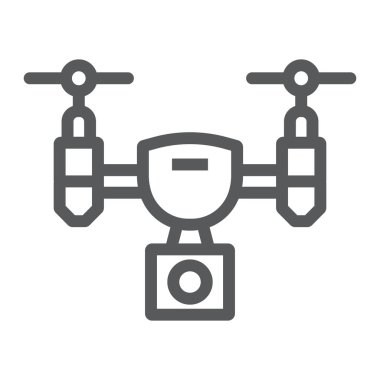 Drone satırı simgesi, elektronik ve vektör grafikleri, Doğrusal model beyaz bir arka planda eps 10 aygıt, quadcopter işareti,.
