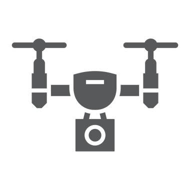 Drone glif simgesi, elektronik ve vektör grafikleri, beyaz bir arka planda eps 10 katı bir desen aygıt, quadcopter işareti,.