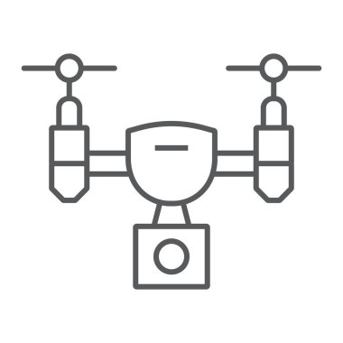 Drone ince çizgi simgesi, elektronik ve vektör grafikleri, Doğrusal model beyaz bir arka planda eps 10 aygıt, quadcopter işareti,.