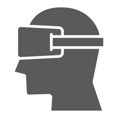 Sanal gerçeklik gözlük glif simgesi, elektronik ve vektör grafikleri, beyaz bir arka planda eps 10 katı bir desen aygıt, kulaklık işareti,.