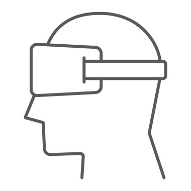 Sanal gerçeklik gözlük ince çizgi simgesi, elektronik ve vektör grafikleri, Doğrusal model beyaz bir arka planda eps 10 aygıt, kulaklık işareti,.