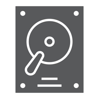 Sabit disk glif simgesi, elektronik ve vektör grafikleri, beyaz bir arka planda eps 10 katı bir desen aygıt, hdd işareti,.