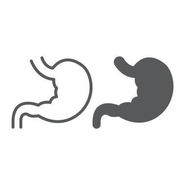 Mide satır ve karakter simgesi, anatomi ve biyoloji, insan organ işareti, vektör grafikleri, Doğrusal model beyaz bir arka planda eps 10.