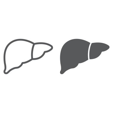 Karaciğer satır ve karakter simgesi, anatomi ve biyoloji, Hepatoloji işareti, vektör grafikleri, Doğrusal model beyaz bir arka planda eps 10.