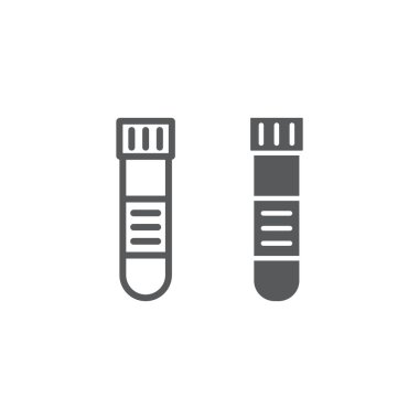 Kan testi boru hattı ve glif simgesi, tıp ve donanımları, laboratuar işareti, vektör grafikleri, Doğrusal model beyaz bir arka planda eps 10.