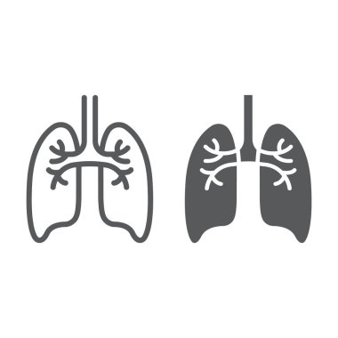 Akciğerler satır ve karakter simgesi, anatomi ve biyoloji, göğüs hastalıkları işaret, vektör grafikleri, Doğrusal model beyaz bir arka planda eps 10.
