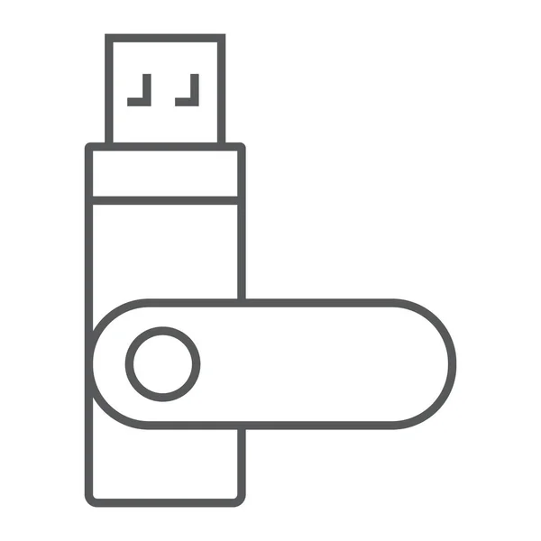 Flash USB, carte flash fine icône de ligne, électronique et dispositif, signe de mémoire, graphiques vectoriels, un motif linéaire sur un fond blanc, eps 10 . — Image vectorielle