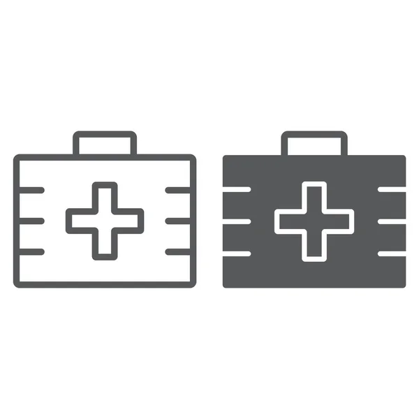 Línea de botiquín de primeros auxilios e icono de glifo, salud y clínica, signo de bolsa médica, gráficos vectoriales, un patrón lineal sobre un fondo blanco, eps 10 . — Vector de stock