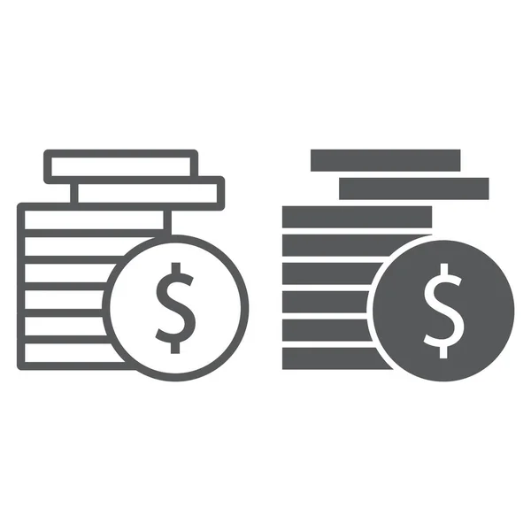 Linea di monete e icona del glifo, finanza e banche, segno di valuta, grafica vettoriale, un modello lineare su uno sfondo bianco, eps 10 . — Vettoriale Stock