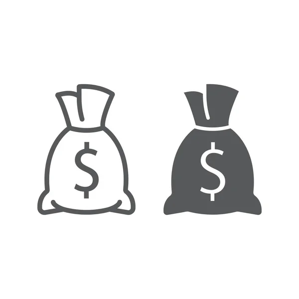 Ligne de sac d'argent et icône de glyphe, finance et banque, signe de revenu, graphiques vectoriels, un motif linéaire sur un fond blanc, eps 10 . — Image vectorielle