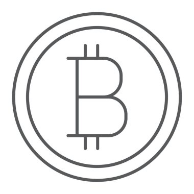 Bitcoin ince satır simgesi, para ve finans, cryptocurrency işareti, vektör grafikleri, Doğrusal model beyaz bir arka planda eps 10.