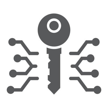 Dijital anahtar ince glif simgesi, para ve finans, güvenlik işareti, vektör grafikleri, beyaz bir arka planda eps 10 katı bir desen.