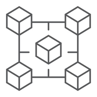 Blockchain ince satır simgesi, para ve finans, kripto işareti, vektör grafikleri, Doğrusal model beyaz bir arka planda eps 10.