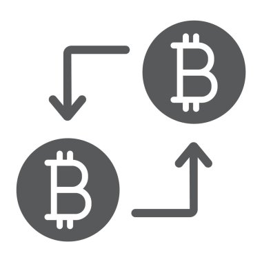 Bitcoin işlem glif simgesi, para ve finans, cryptocurrency işareti, vektör grafikleri, beyaz bir arka planda eps 10 katı bir desen.