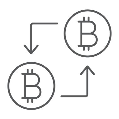 Bitcoin işlem ince satır simgesi, para ve finans, cryptocurrency işareti, vektör grafikleri, Doğrusal model beyaz bir arka planda eps 10.