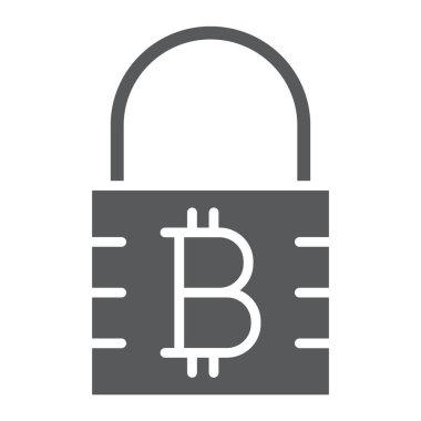 Bitcoin şifreleme glif simgesi, para ve finans, cryptocurrency işareti, vektör grafikleri, beyaz bir arka planda eps 10 katı bir desen.