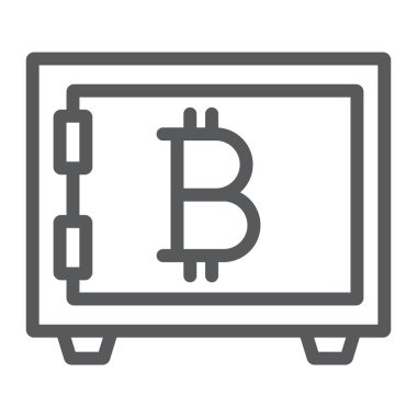 Bitcoin depolama satırı simgesi, güvenlik ve para, güvenli işareti, vektör grafikleri, Doğrusal model beyaz bir arka planda eps 10.