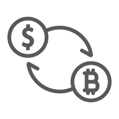 Exchange satırı simgesi, bitcoin ve para, para birimi işareti, vektör grafik, bir doğrusal model beyaz bir arka planda eps 10.