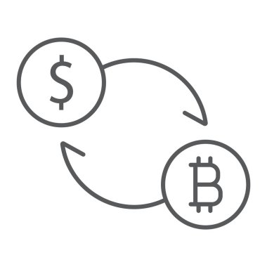 Exchange ince çizgi simgesi, bitcoin ve para, para birimi işareti, vektör grafikleri, Doğrusal model beyaz bir arka planda eps 10.