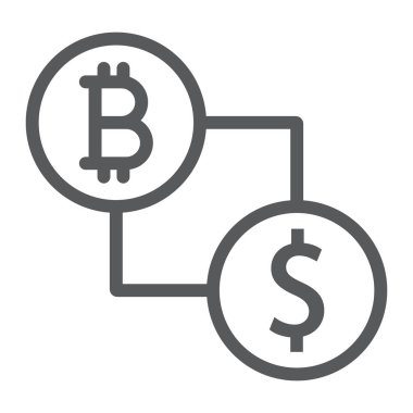 Bitcoin vs doları satırı simgesi, finans ve para, para birimi işareti, vektör grafikleri, Doğrusal model beyaz bir arka planda eps 10.
