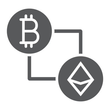 Bitcoin vs ethereum glif simgesi, finans ve para, para birimi işareti, vektör grafikleri, beyaz bir arka planda eps 10 katı bir desen.