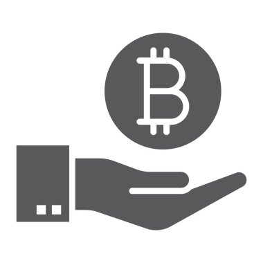 Bitcoin el glif simgesi, finans ve para, ödeme işareti, vektör grafikleri, beyaz bir arka planda eps 10 katı bir desen.