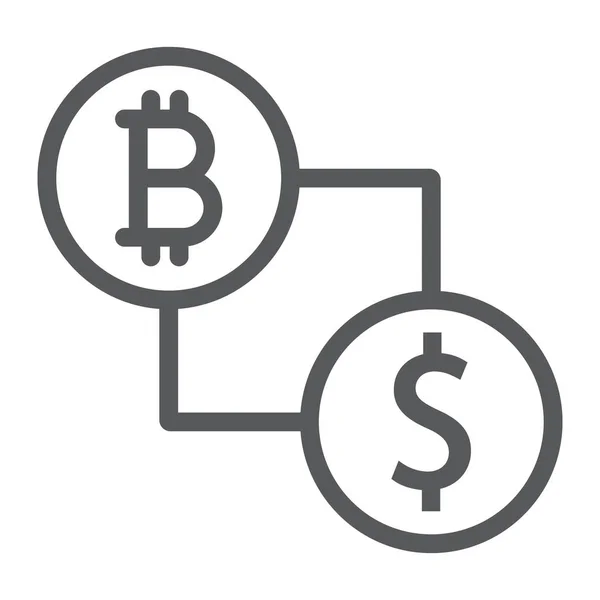 Bitcoin vs dólar icono de línea, finanzas y dinero, signo de moneda, gráficos vectoriales, un patrón lineal sobre un fondo blanco, eps 10 . — Vector de stock