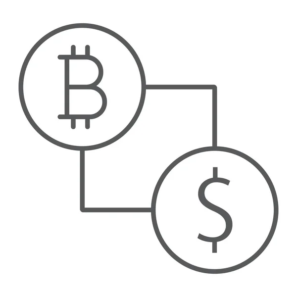 Bitcoin vs dollar thin line icon, finance and money, currency sign, vector graphics, a linear pattern on a white background, eps 10. — Stock Vector