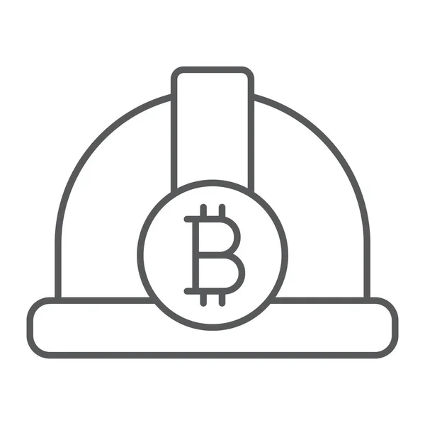 Bitcoin minero sombrero de línea delgada icono, finanzas y dinero, signo de casco, gráficos vectoriales, un patrón lineal sobre un fondo blanco, eps 10 . — Vector de stock