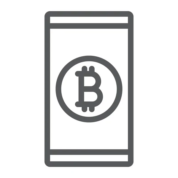 Bitcoin icono de línea de aplicación, finanzas y dinero, signo móvil, gráficos vectoriales, un patrón lineal sobre un fondo blanco, eps 10 . — Vector de stock