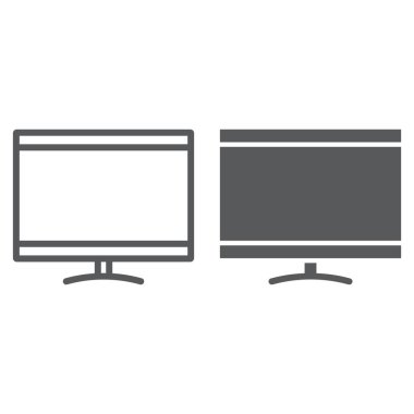 Akıllı tv çizgi ve glif simgesi, elektronik ve vektör grafikleri, Doğrusal model beyaz bir arka plan üzerinde televizyon, monitör işareti, eps 10.