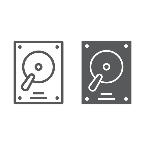 Hard disk line and glyph icon, electronic and device, hdd sign, vector graphics, a linear pattern on a white background, eps 10. — Stock Vector