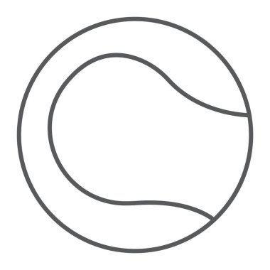 Tenis topu ince çizgi simgesi, oyun ve spor, vektör grafikleri, Doğrusal model beyaz bir arka planda eps 10 top işareti,.