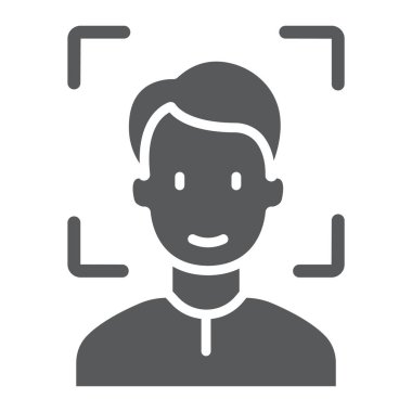 Kimliği glif simgesi yüz, yüz tanıma ve yüz tanıma, yüz tarama işareti, vektör grafikleri, beyaz bir arka planda eps 10 katı bir desen.