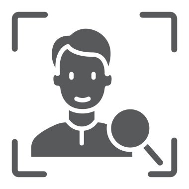 Kimliği glif simgesi yüz, yüz tanıma ve yüz tanıma, yüz tarama işareti, vektör grafikleri, beyaz bir arka planda eps 10 katı bir desen.