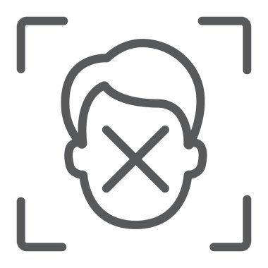 Yüz kimliği satırı simgesi reddetme, yüz tanıma ve yüz tanıma, yüz tarama işareti, vektör grafikleri, Doğrusal model beyaz bir arka planda eps 10.