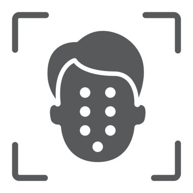 Kimliği glif simgesi yüz, yüz tanıma ve yüz tanıma, yüz tarama işareti, vektör grafikleri, beyaz bir arka planda eps 10 katı bir desen.